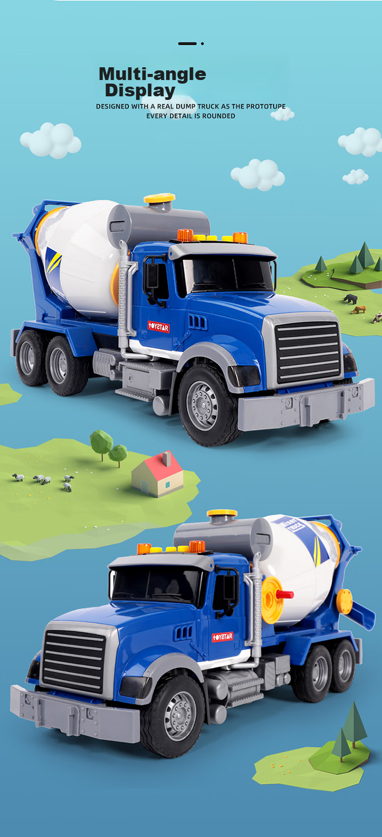 XST Extra Large Mixing Truck Children's Toy with Sound And Light, Can Dispense Concrete Cement, Tank Truck, Boys' Birthday Gift 11