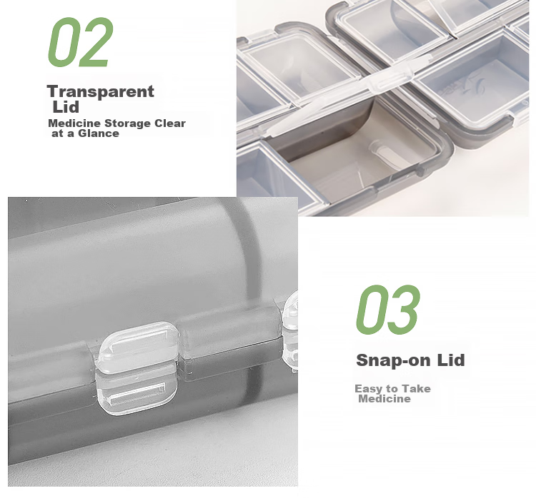 Banzheni Portable Pill Box, Japanese Mini 10-Compartment Small Pill Organizer, Portable Storage Box, Medicine Container, Weekly Travel Personal Pill And Capsule Dispenser, Gray 8