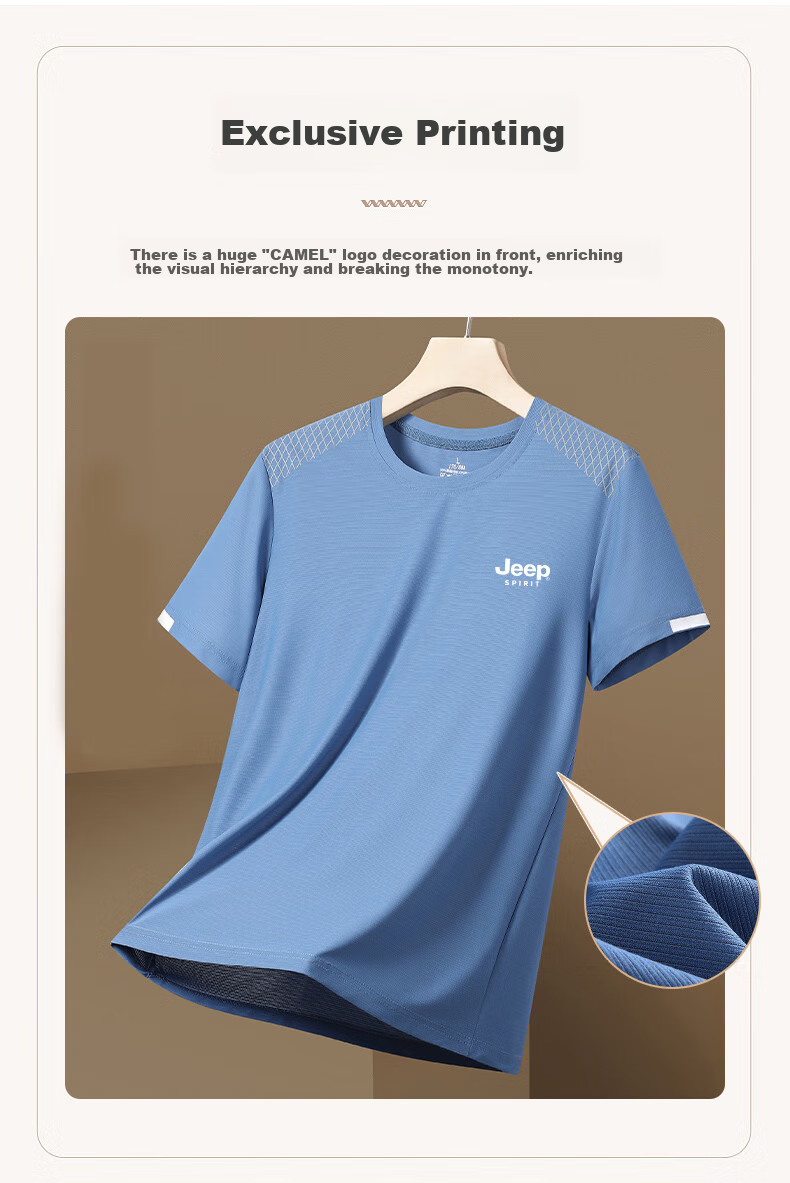 JEEP SPIRIT Men's Short-Sleeve T-Shirt, Summer Half-Sleeve, Ice Silk Quick-Dry Round Neck, Casual Comfortable Breathable, Black, XL 5