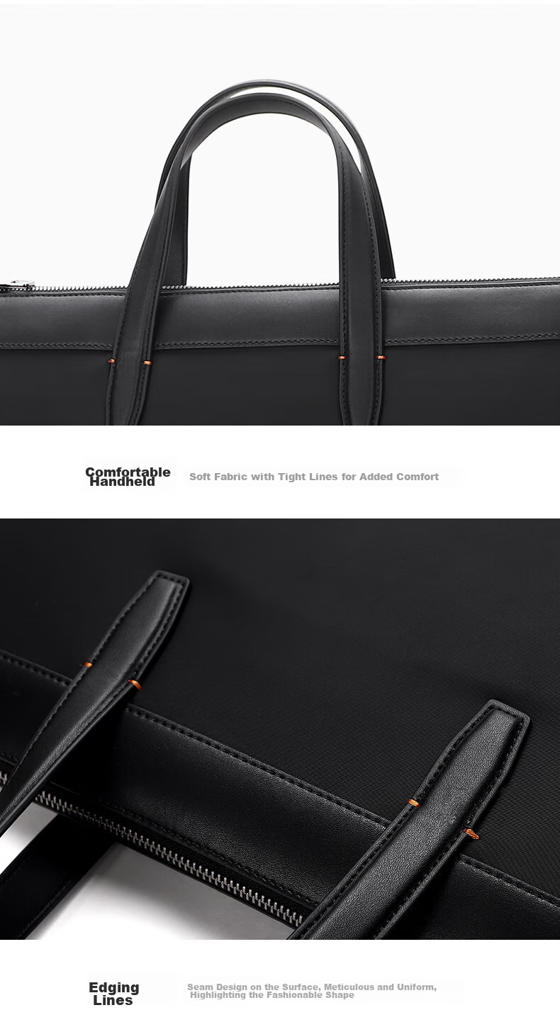 ELLE HOMME Business Men's Briefcase, Nylon Canvas Handbag, Crossbody 14-Inch Laptop Bag, 14610 Black 14