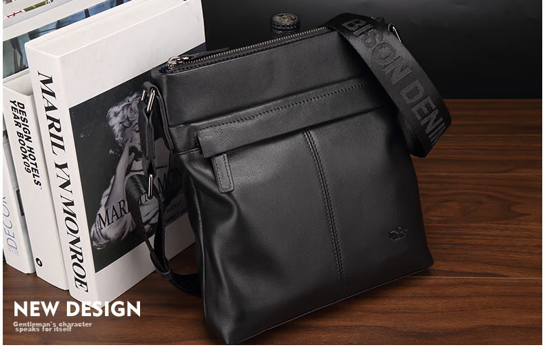 Meizhouyeniou Shoulder Bag, Men's Crossbody Bag, Casual Genuine Leather Men's Bag N2357-1B Black, Birthday Gift for Boyfriend 15