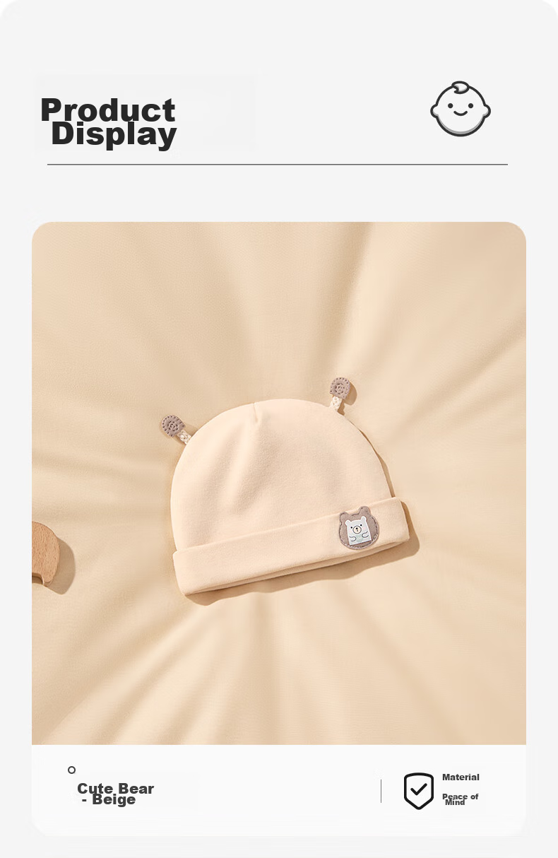 Beitaisi Baby Hat, Autumn And Winter Newborn Infant Cotton-Padded Cap for Boys And Girls, Unisex Boneless Cap for Newborns 0-3 Months, Protecting Fontanelle 24