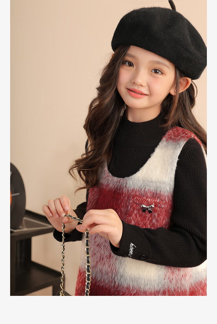 LUSON Chen Dazhu Girls' Vest Dress 2025 Autumn Winter New Year Greeting Red Children's Dress 11