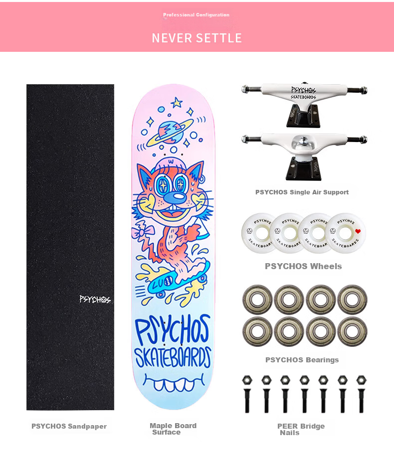 Psychos Boiling Point Skateboard Kids Teens Boys Girls Double Kickboard Beginner Professional Street Board Mengqixing 2