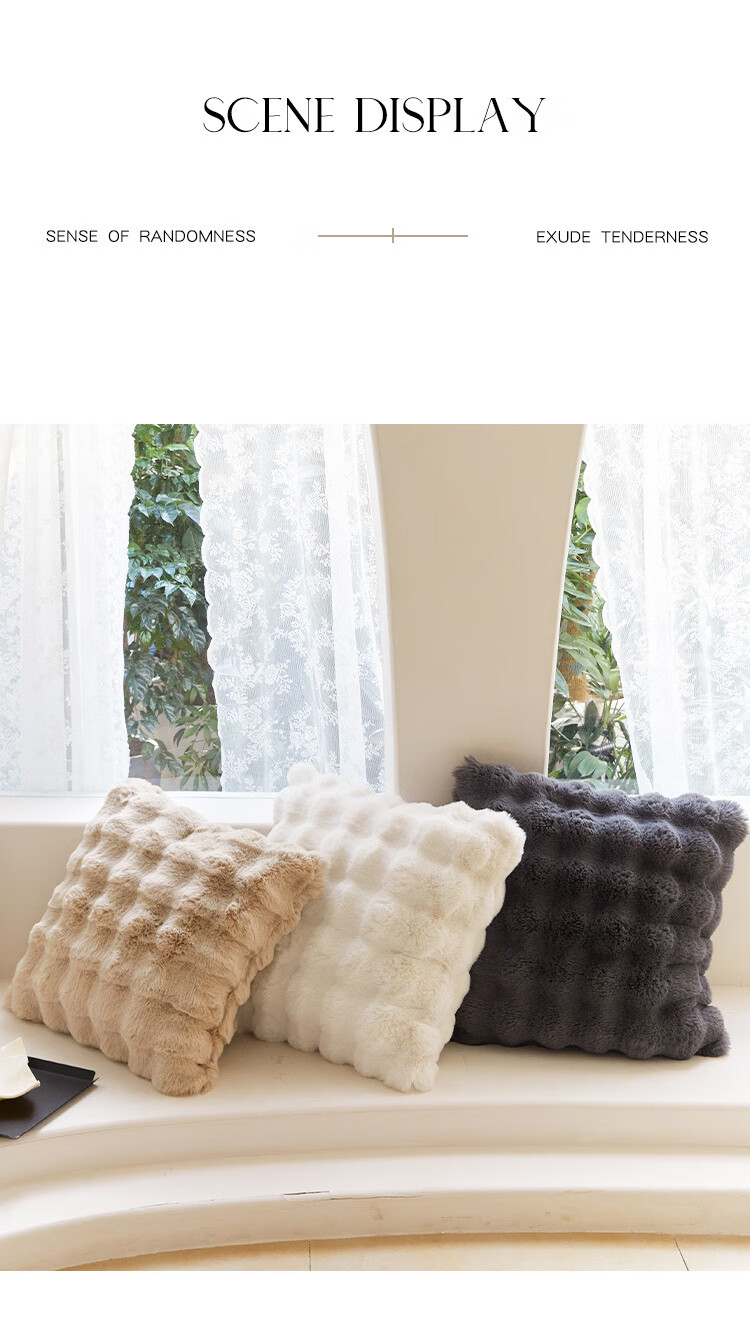 AVIVI Sofa Cushion, Winter Plush Pillow, Instagram-Style Backrest Pillow, Lumbar Support Pad with Pillow Core, 45*45 Cm, Milk Coffee Color 5