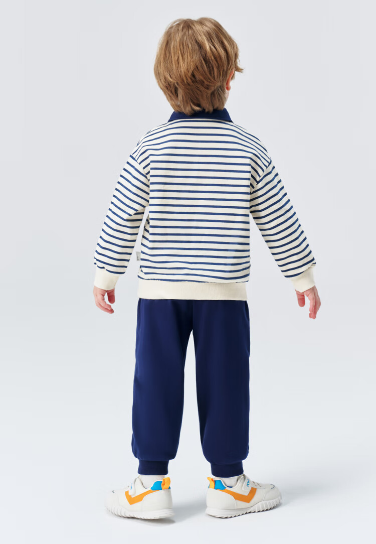 Classic Teddy Boys' Polo Shirt and Sweatpants Set, Dark Blue, Size 120, Spring Collection 17