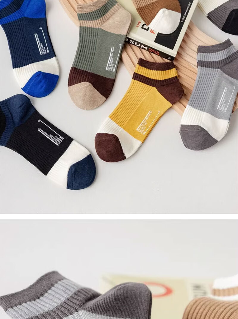 Yimian Men's Short Socks 100% Cotton Antibacterial Odor-Resistant Summer Thin Breathable Low-Cut Ankle Socks Trendy 10 Pairs 8