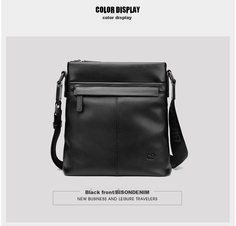 Meizhouyeniou Shoulder Bag, Men's Crossbody Bag, Casual Genuine Leather Men's Bag N2357-1B Black, Birthday Gift for Boyfriend 20