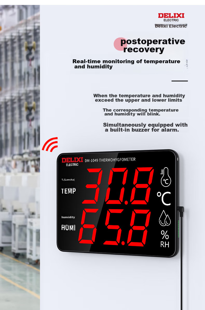 DELIXI ELECTRIC Industrial-Grade Indoor Temperature And Humidity Meter, Large Screen Electronic High-Precision Wall-Mounted Temperature And Humidity Display, Home Alarm 5