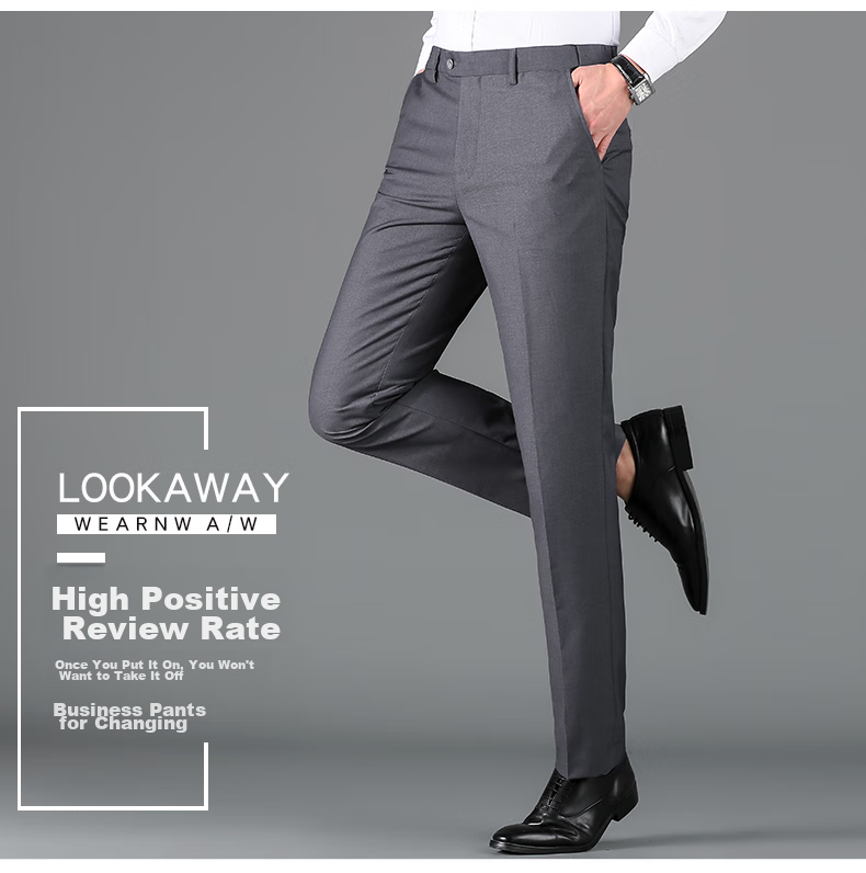 ROMON Wrinkle-Resistant Non-Iron Dress Pants for Men, High-Waisted Loose Casual Business Suit Trousers Straight-Leg Dad Pants 20