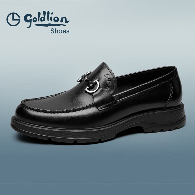 Goldlion Men's Loafers, Leather Shoes, Comfortable Slip-On Business Casual Shoes G550310452AAB - Black - Size 40