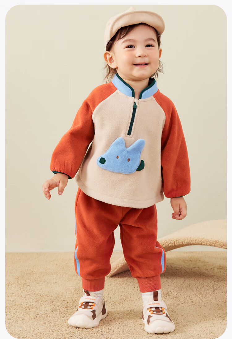 Minibala [Clean Electric Fleece] Warm Anti-Static Fleece Sweatshirt And Pants for Boys And Girls, Cute Baby Hoodie And Long Pants 2