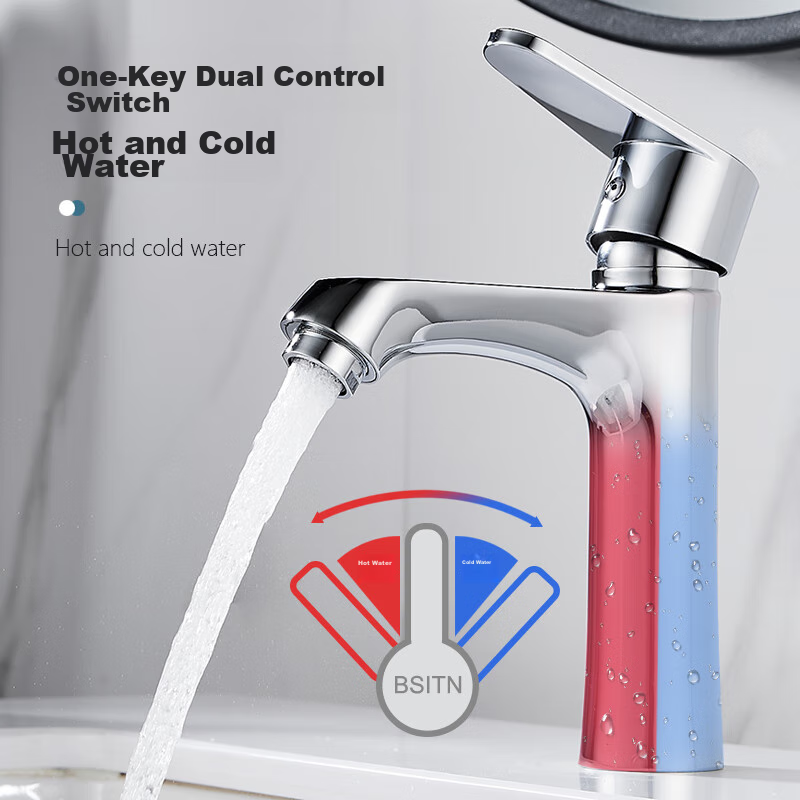 BSITN Basin Faucet, Washbasin Hot And Cold Tap, Lead-Free Alloy, Bathroom Cabinet Sink Faucet B9018