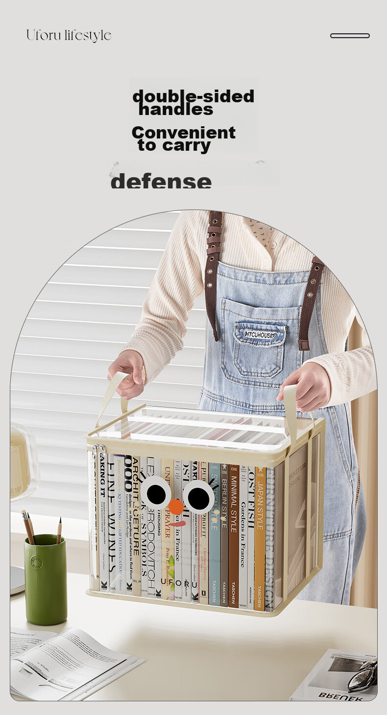 Fanyejia Book Storage Bag, Transparent Moisture-Proof And Dustproof Organizer Box for Students And Home Use, PVC Foldable Zipper Design, 24cm 4