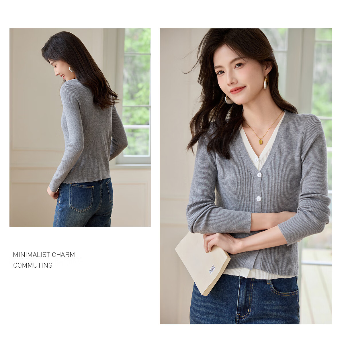 Taxiang Women's Knitted Cardigan with Two-Piece Design for Spring And Autumn, Sweater Cardigan T43Z006 15