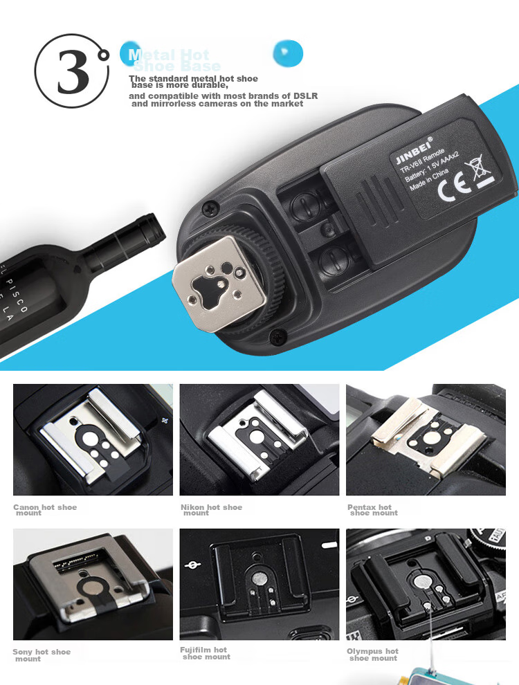 JINBEI TR-V6II Flash Trigger, Wireless Flash Trigger with Remote Control, Trigger for DSLR Cameras, Universal Version, TR-V6II Transmitter 3