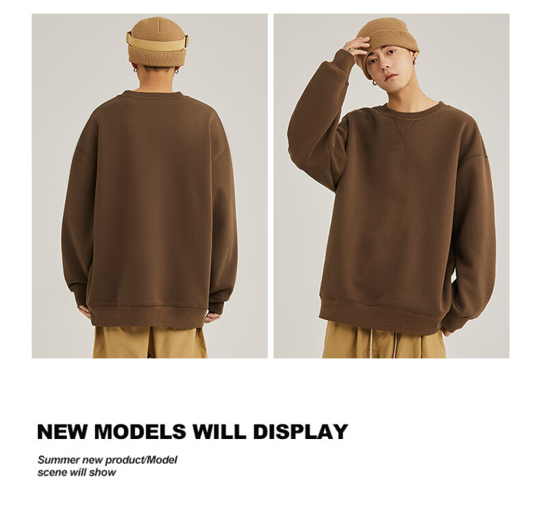 JEANSWEST LIFE Men's Hoodless Sweatshirt, Loose-Fitting Base Layer Jacket for Spring And Autumn, Triangular Design, Heavyweight Round Neck Top for Me 12