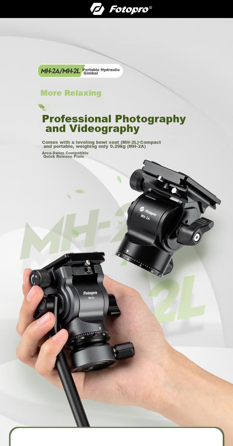 Fotopro MH-2L with Built-In Level Bowl Base, Akar Standard, Camera Mirrorless Video Shooting Hydraulic Damping Camera Gimbal, Black 1