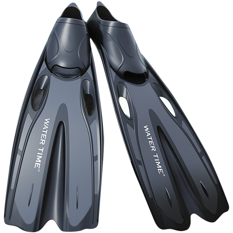 WATERTIME / Shuichuan Flippers, Swimming And Snorkeling, Adult Men And Women Long Flippers, Silicone Diving Equipment, Black L