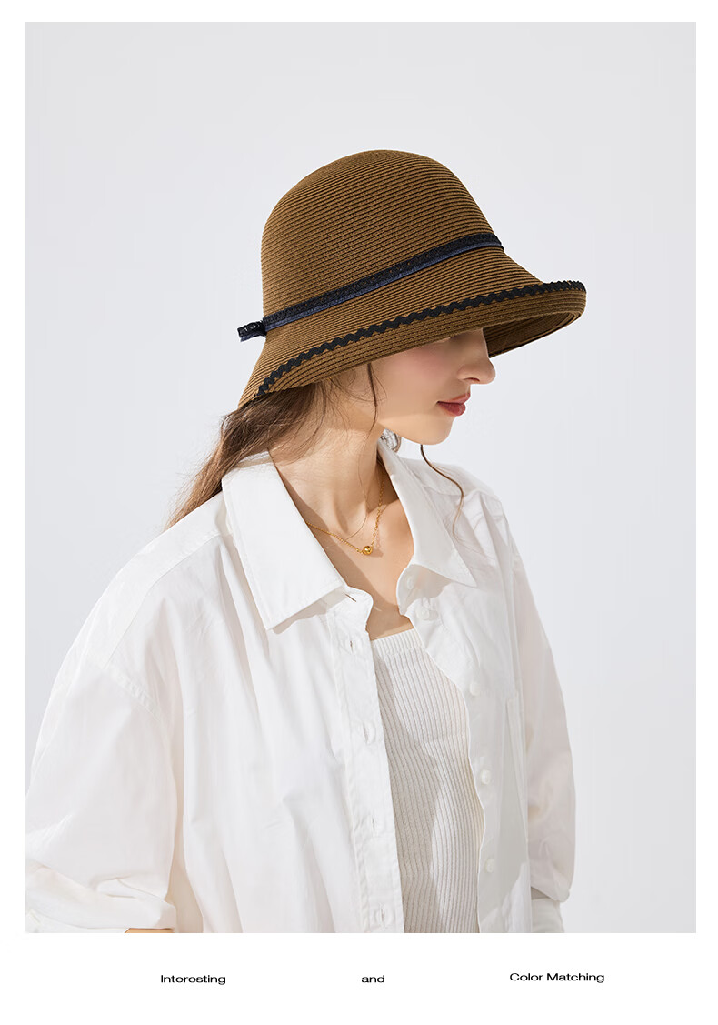 FANCET Women's Straw Hat Spring Summer French Style Rolled Brim Sun Hat UV Protection Beach Vacation Sun Hat 18