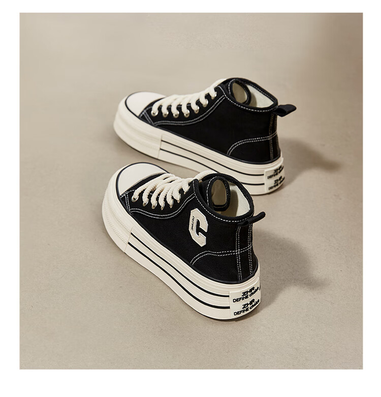 ZHR Canvas Shoes for Women, Classic Thick-Soled High-Top Casual Shoes, Lightweight Breathable Round-Toe Women's Shoes, CS32, Black, Size 37 15