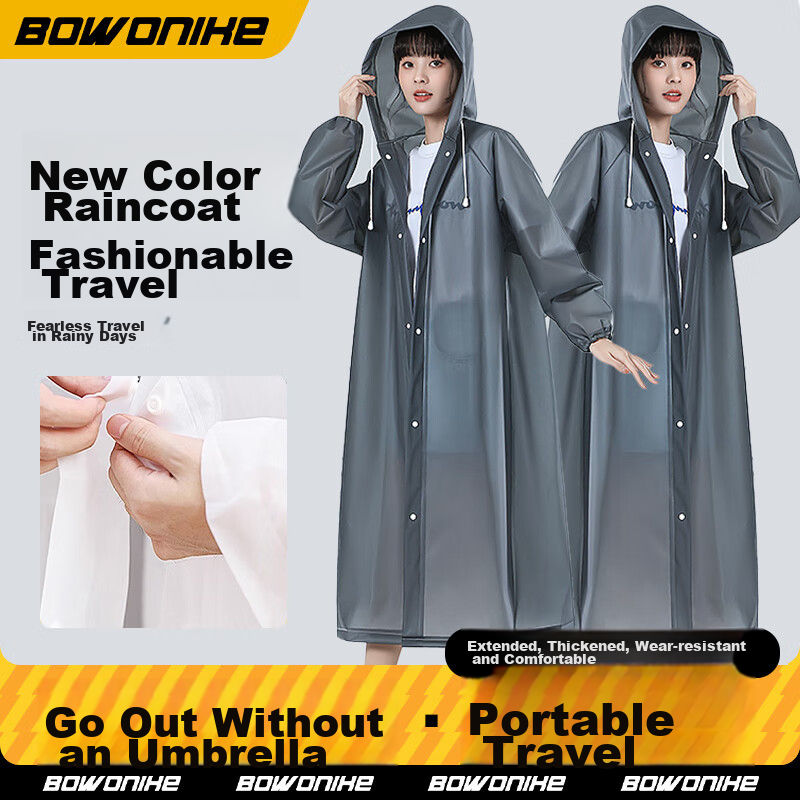 BWNK Disposable Raincoat, Adult Portable Long Cycling Poncho, Unisex Long Hooded Raincoat, Gray, One Size Fits All