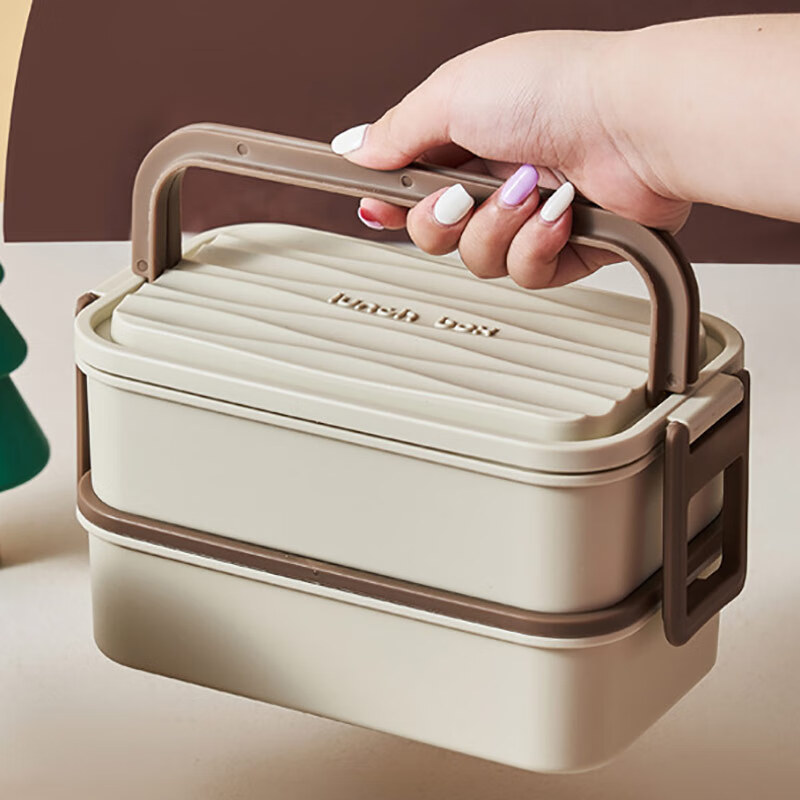 Canjiangjun Double-Layer Portable Lunch Box, Large Capacity, Microwave-Safe, Lunch Container with Forks And Spoons Included, 2L