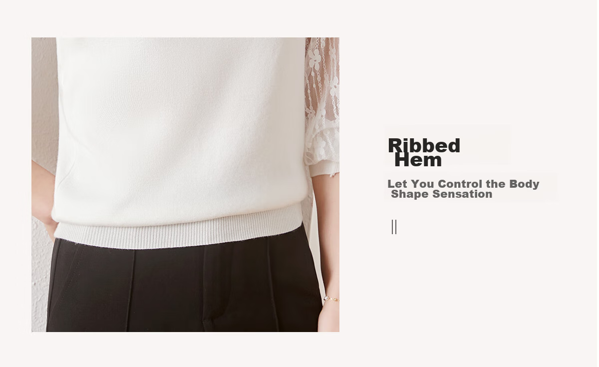 Chushen Thin Knit Sweater for Women, Fashionable Round Neck Elegant Lace Long-Sleeve Base Shirt Top S141Z3740 6