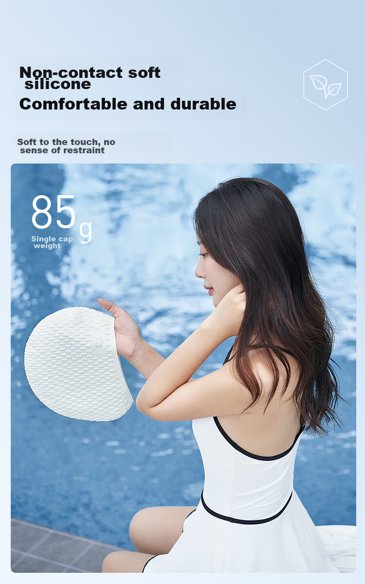 JD Original Silicone Swim Cap for Women with Long Hair, Concave Non-Slip Particles Swimming Cap for Men And Women, Bubble Cap, Cloud White 10