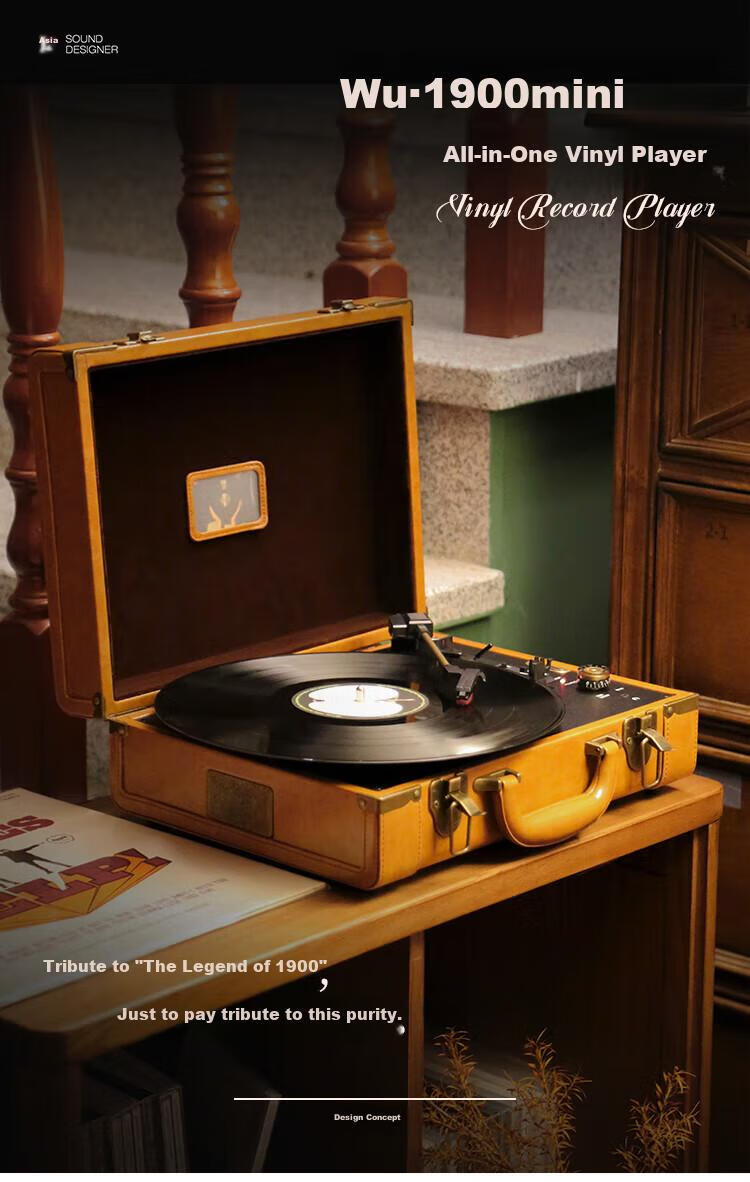 Wu Brand Vinyl Record Player, Bluetooth Speaker And Turntable Combo, Portable Retro LP Phonograph, Graduation Gift, 1900mini Classical Gree 2