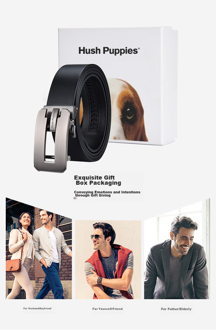 Hush Puppies Men's Genuine Leather Automatic Buckle Belt Fashion Business Trendy Birthday Gift for Boyfriend and Dad 6