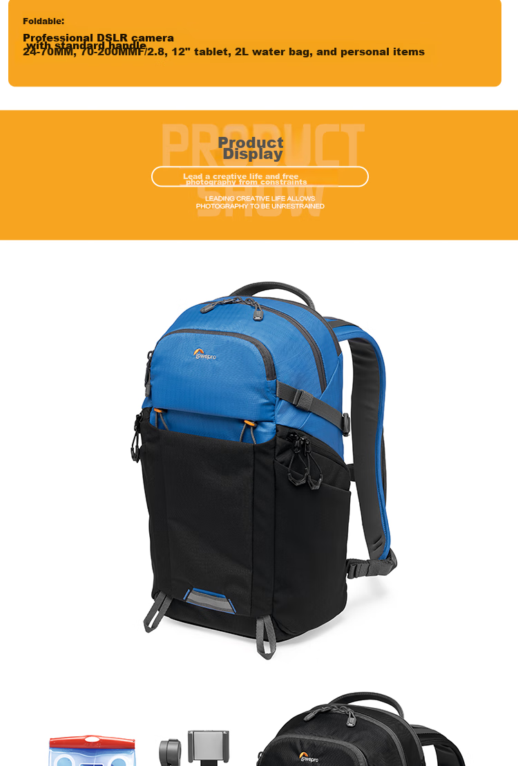 LOWEPRO Photo Active BP 300 AW Pulsar Series Large Outdoor DSLR Camera Backpack for Canon Sony Digital Mirrorless Cameras Men Black Blue LP37253-PWW 11