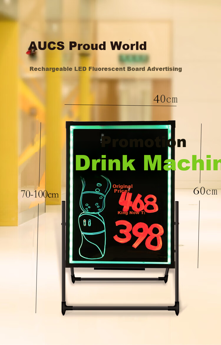 AUCS 40*60cm Electronic Fluorescent Board Advertising Display, Rechargeable Commercial Use for Street Vendors And Night Markets, Advertising Showcase, Light-Up Blackboard with Stand, LED Handwriting Fluorescent Screen, Luminous Whiteboard 2