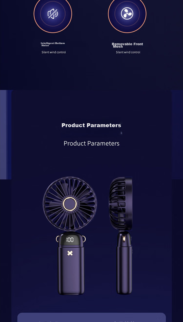 Dipuer Handheld Mini Fan with Foldable Stand, USB Fan for Desktop, Neck-Hanging, Outdoor, Student Dormitory, Office Use, Rechargeable Portable Small Electric Fan, Blue 3