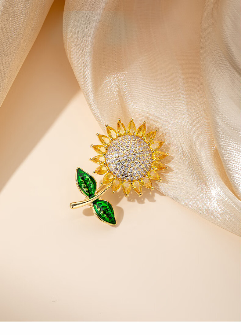 Qlady Sunflower Brooch, High-End Women's Luxury Elegant Corsage Pin, Scarf Buckle Badge, Mid-Autumn Festival Birthday Gift 4