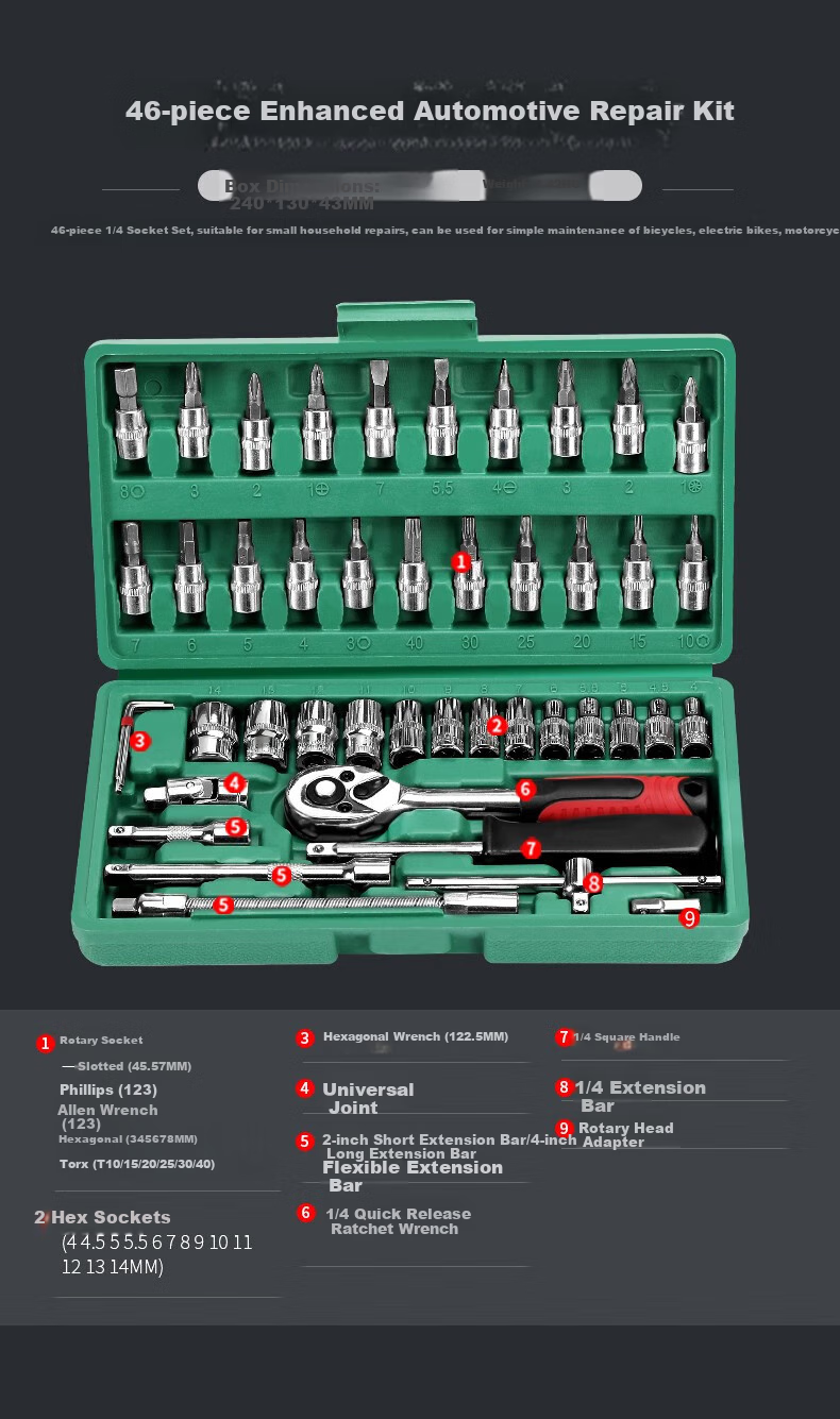 GREENER 95-Piece Auto Repair Tool Set, Home Kit with Socket Wrenches, Ratchet Wrenches, Small Flying Set, Motorcycle Repair Toolbox 10