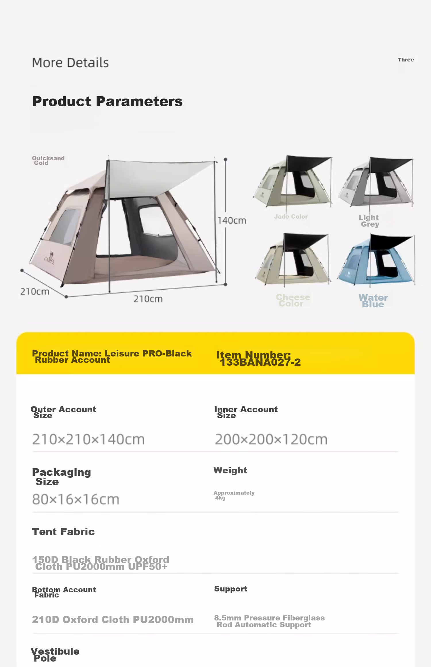 CAMEL Xiaoyao Pro Camping Automatic Tent, Outdoor Portable Folding Camping Canopy Sunshade, 133BANA027-2 17