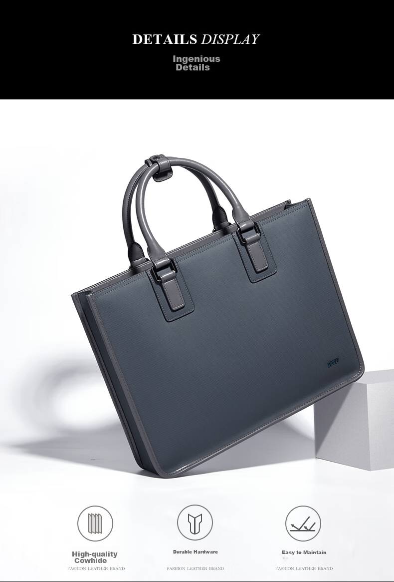 BVP Men's Leather Briefcase, Horizontal Style Handbag, Fashionable Laptop Bag, Business Casual Briefcase for Men, Father's Day Gift 27