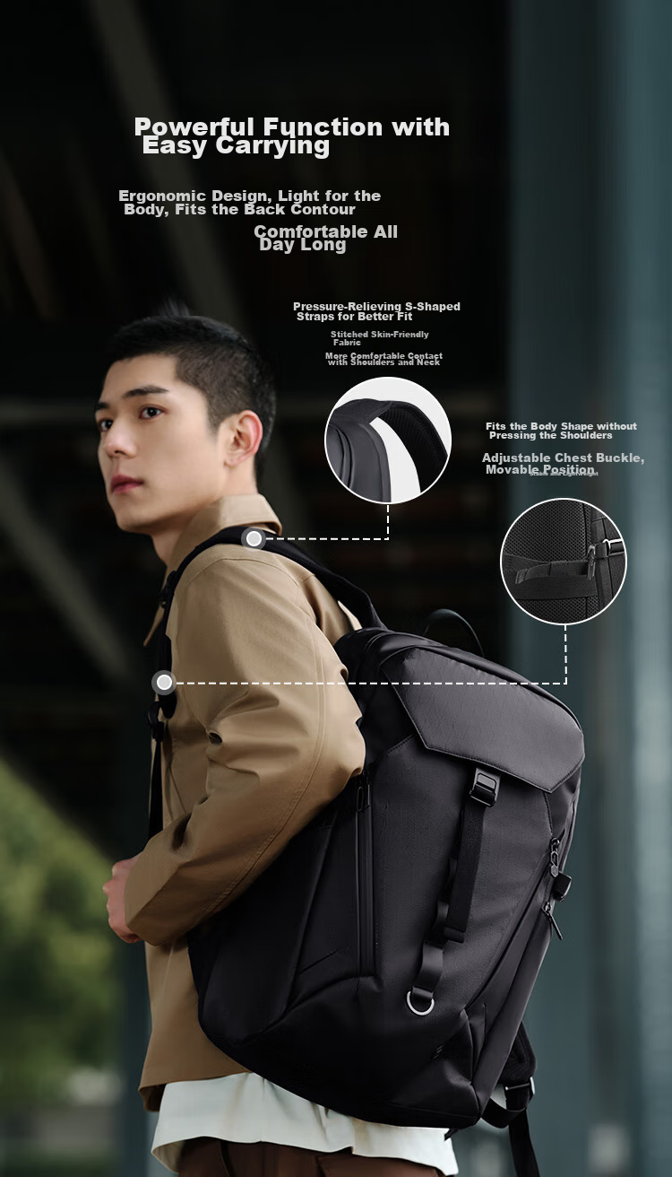 JD Original Black Knight 2.0 New 2026 Men's Backpack, Outdoor Hiking Bag, 26L Sports Business Laptop Bag 8
