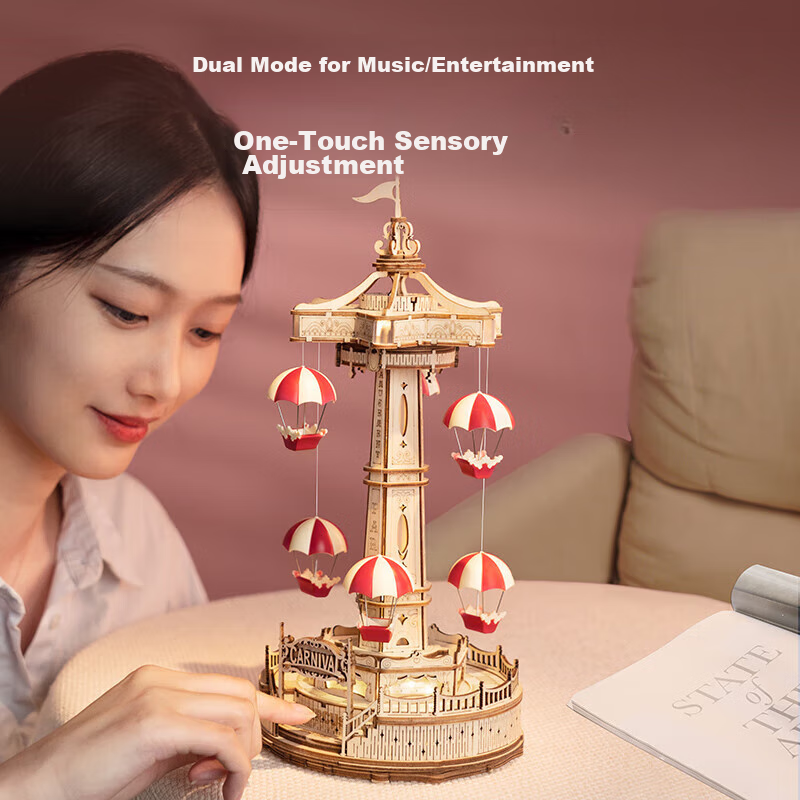 ROKR Parachute, Music Box, Building Blocks, Puzzle DIY Handmade Wooden Assembly Model Toy, Birthday Gift