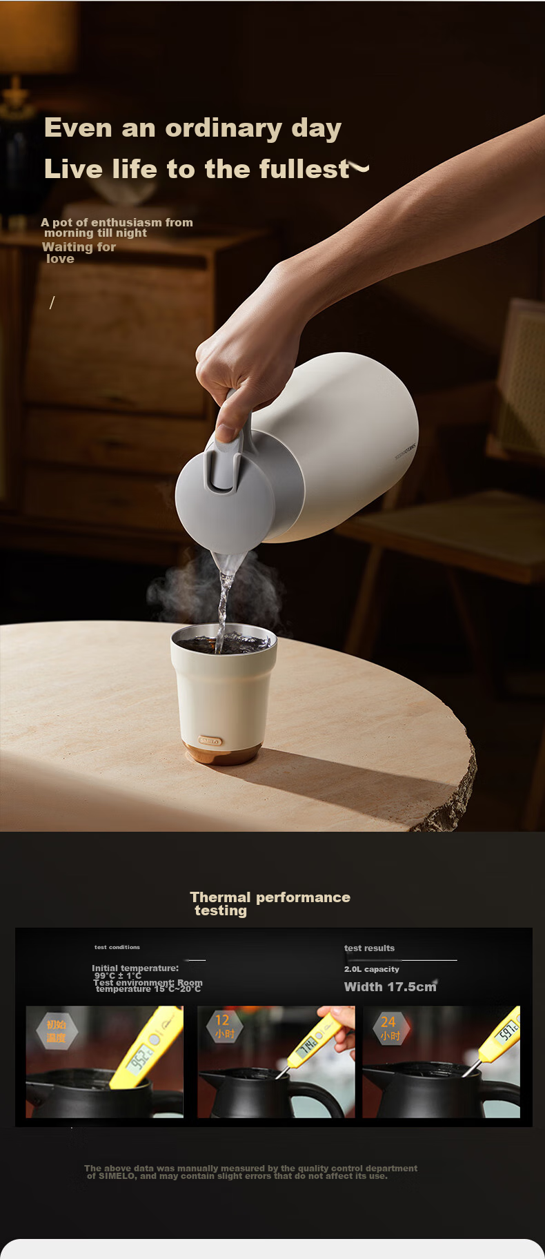 SIMELO Insulated Thermos, Large Capacity Household Use, 316 Stainless Steel Inner Liner, Hot Water Kettle, Warm Water Bottle, Thermos Flask, 2.0L, Yingbin Elegant White 7