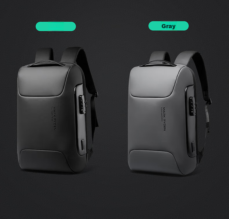 MARK RYDEN Backpack for Men, Password Lock Anti-Theft Large Capacity Casual Travel Sports Car Laptop Bag MR9116 Cool Black 19