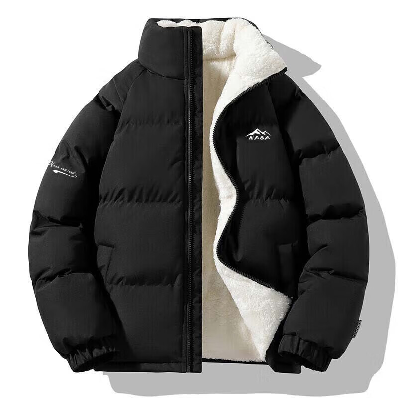 NASA MARVEL Cotton Jacket for Men, Winter Padded Coat, Couple Outfit, Thickened Loose Versatile Casual Coat, Black, Size L 4