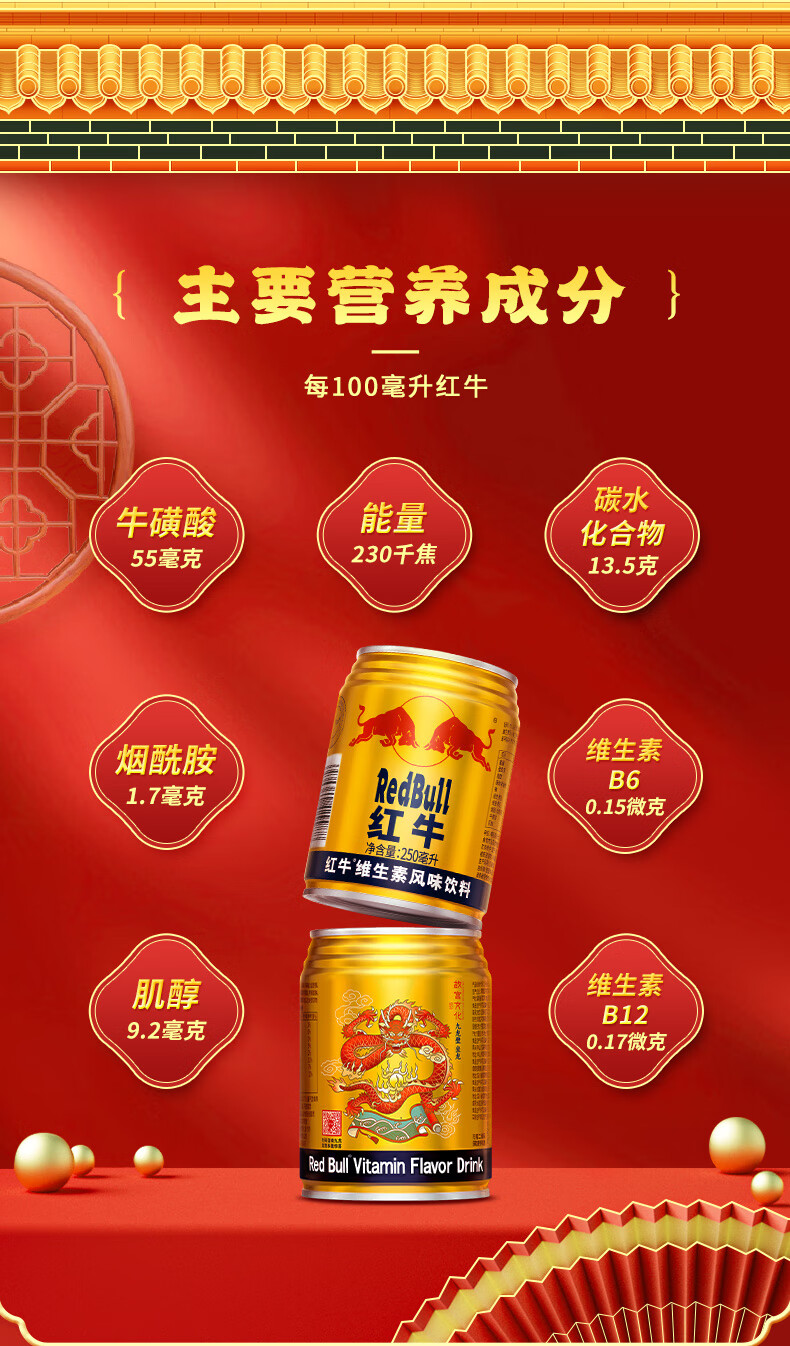 红牛【故宫文化联名龙年礼盒】 红牛维生素风味饮料 250ml*24罐整箱装