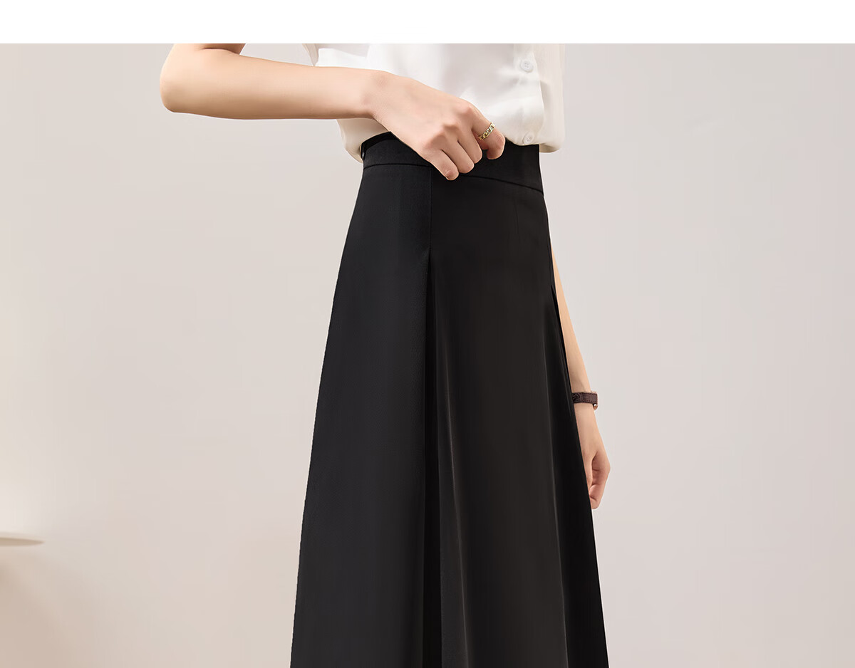 Chushen Spring And Autumn Midi Skirt for Women, Professional Commute OL Style, Black Mid-Length Draping High-Waist A-Line Flared Skirt S13JB2806 19