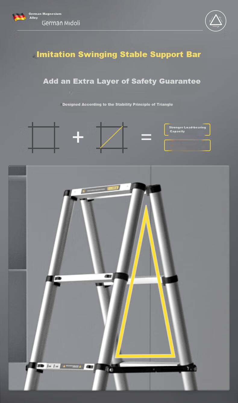 Midoli Telescopic Ladder, Household A-Frame Ladder, Aluminum Alloy Thickened Folding Ladder, Telescopic Engineering Ladder, A-Frame Ladder, 4.65 Meters 9