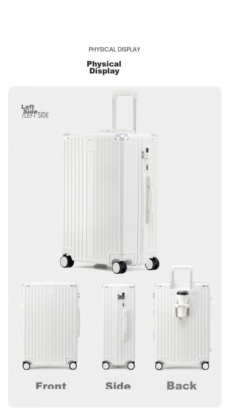Huahuagongzi Luggage Suitcase, Carry-On Case for Women And Men, Trolley Suitcase, Large Capacity Travel Case for Students, Password Lock Leather Suitcase, 20-Inch White 15