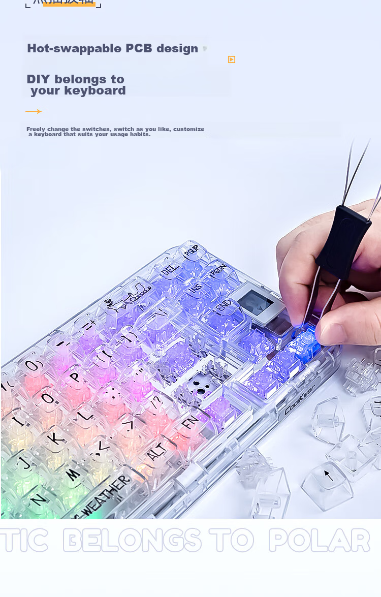 CoolKiller CK68 Polar Bear Wired/wireless/blue Toed Three-Mode Transparent Customizable Mechanical Keyboard, Ice Blade Switches, Linear Switches 13