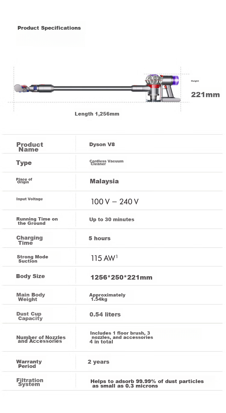 DYSON V8 Cordless Vacuum Cleaner [Upgraded Version], Handheld Wireless Vacuum Cleaner, Dust Mite Removal, Pet-Friendly, Suitable for Home Use 19