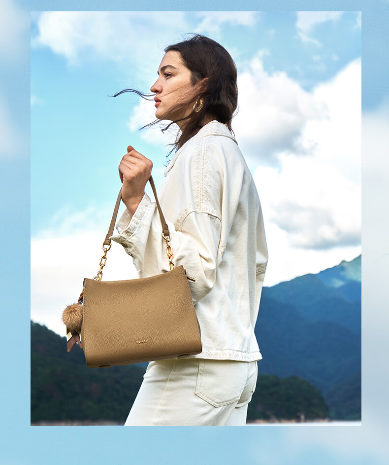 HONGU Women's Handbag, Top-Grain Leather Shoulder Crossbody Bag, Elegant Commuter Tote Bag for Ladies, Birthday Gift for Girlfriend 4